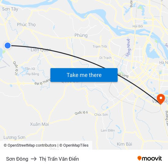 Sơn Đông to Thị Trấn Văn Điển map