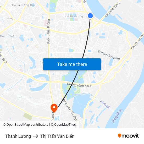 Thanh Lương to Thị Trấn Văn Điển map