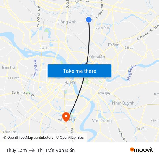 Thuỵ Lâm to Thị Trấn Văn Điển map