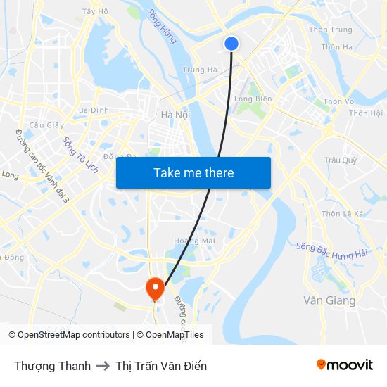Thượng Thanh to Thị Trấn Văn Điển map