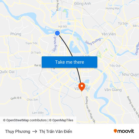 Thụy Phương to Thị Trấn Văn Điển map