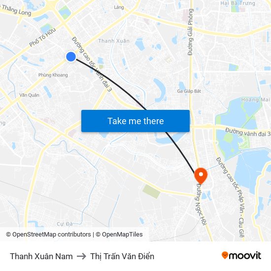 Thanh Xuân Nam to Thị Trấn Văn Điển map