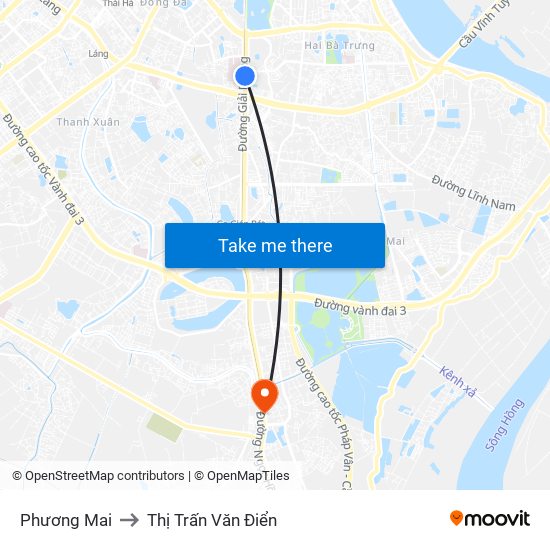 Phương Mai to Thị Trấn Văn Điển map