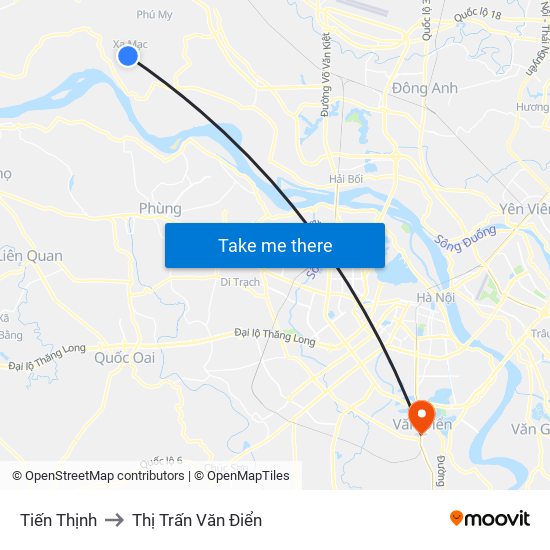 Tiến Thịnh to Thị Trấn Văn Điển map