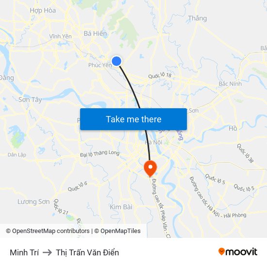 Minh Trí to Thị Trấn Văn Điển map