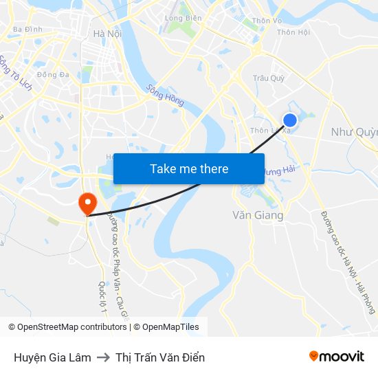 Huyện Gia Lâm to Thị Trấn Văn Điển map