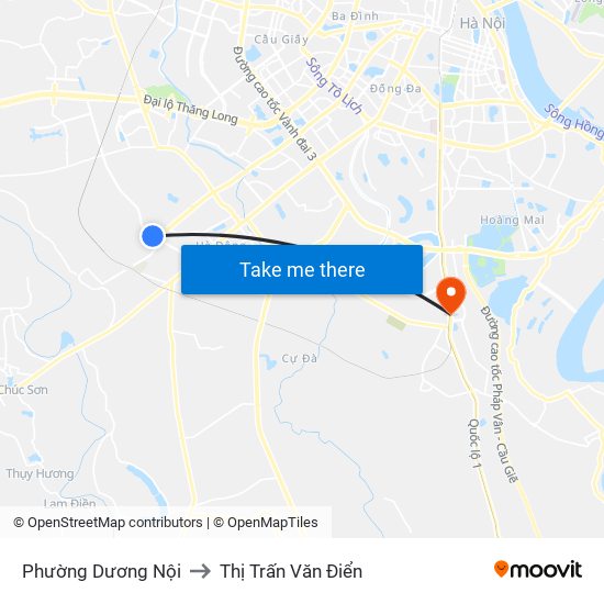 Phường Dương Nội to Thị Trấn Văn Điển map