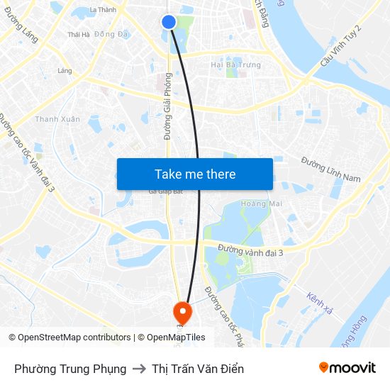 Phường Trung Phụng to Thị Trấn Văn Điển map