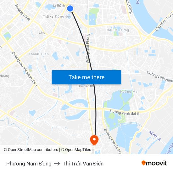 Phường Nam Đồng to Thị Trấn Văn Điển map