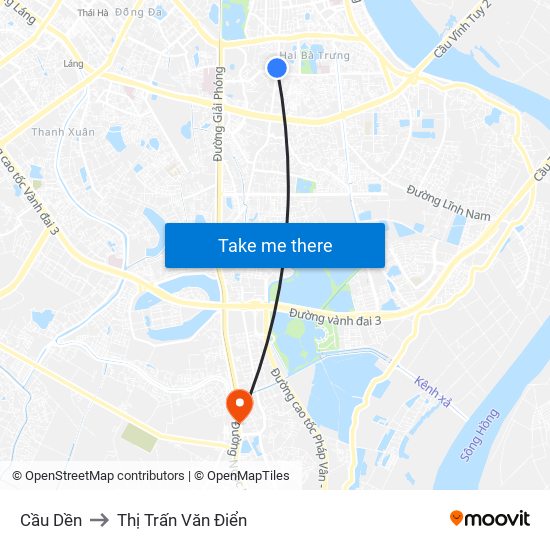 Cầu Dền to Thị Trấn Văn Điển map