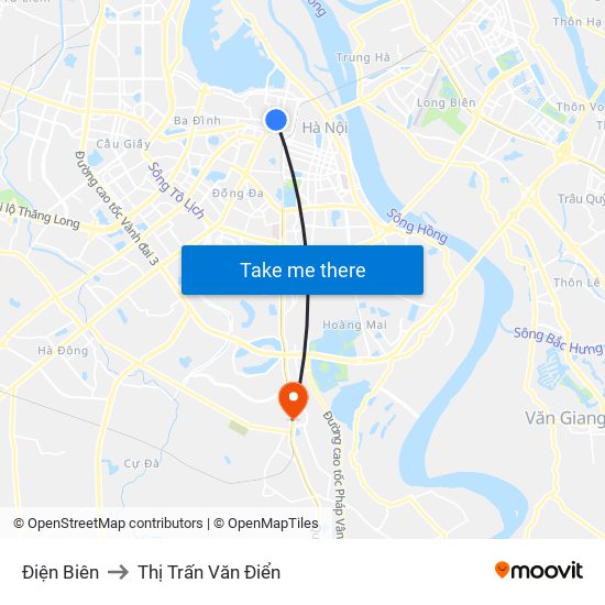 Điện Biên to Thị Trấn Văn Điển map