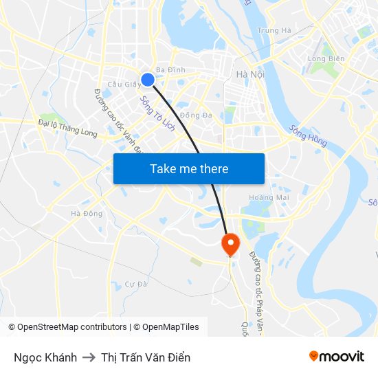 Ngọc Khánh to Thị Trấn Văn Điển map