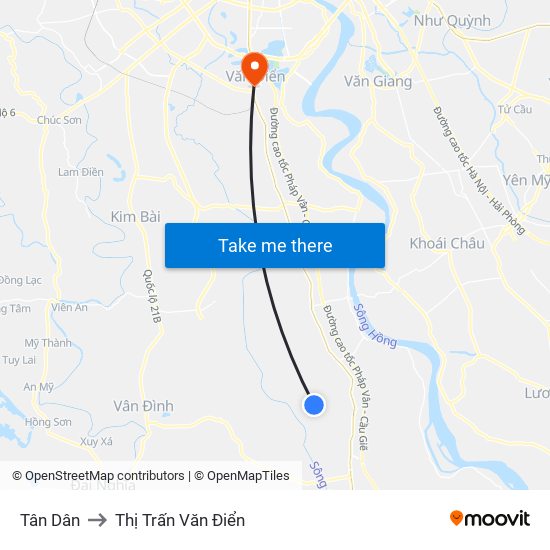 Tân Dân to Thị Trấn Văn Điển map