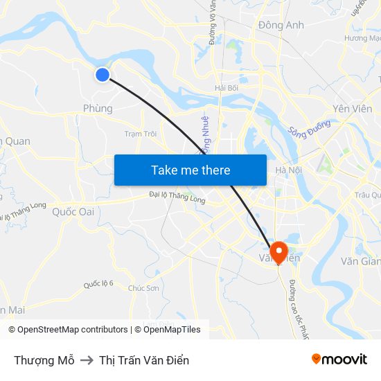 Thượng Mỗ to Thị Trấn Văn Điển map