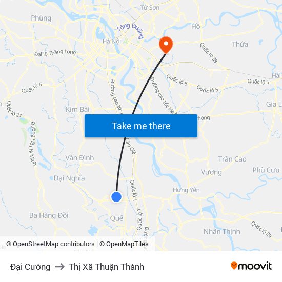 Đại Cường to Thị Xã Thuận Thành map