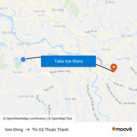 Sơn Đông to Thị Xã Thuận Thành map
