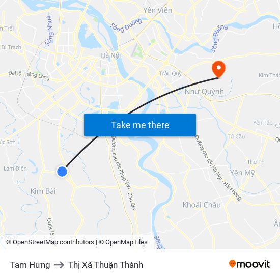 Tam Hưng to Thị Xã Thuận Thành map