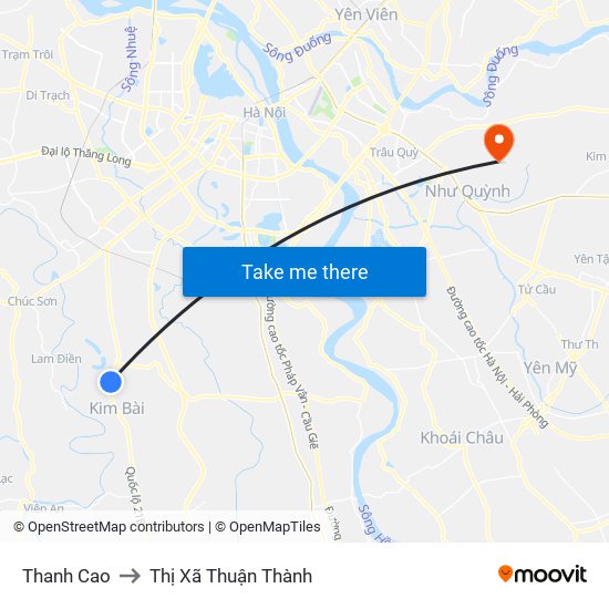 Thanh Cao to Thị Xã Thuận Thành map