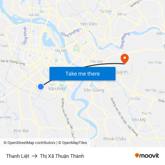 Thanh Liệt to Thị Xã Thuận Thành map