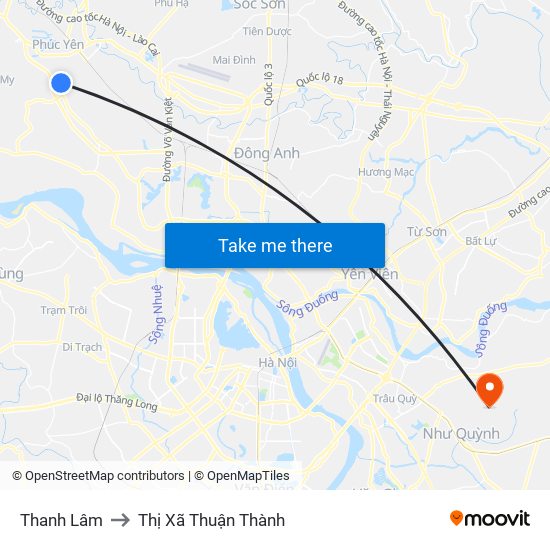 Thanh Lâm to Thị Xã Thuận Thành map