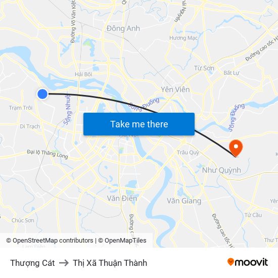 Thượng Cát to Thị Xã Thuận Thành map