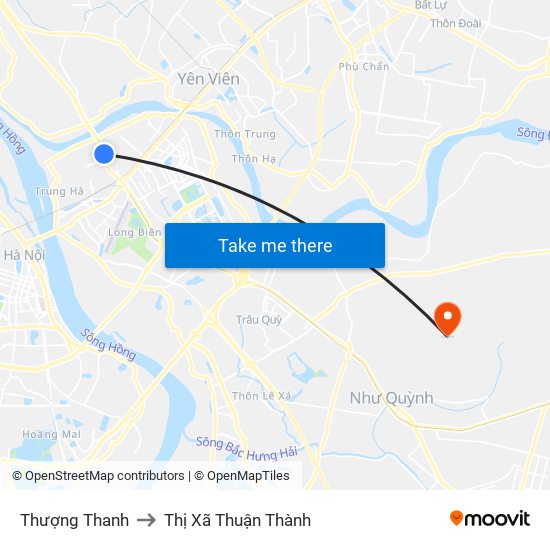 Thượng Thanh to Thị Xã Thuận Thành map