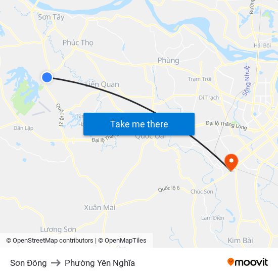 Sơn Đông to Phường Yên Nghĩa map