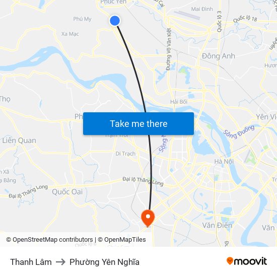 Thanh Lâm to Phường Yên Nghĩa map