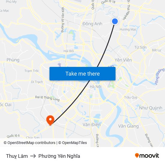 Thuỵ Lâm to Phường Yên Nghĩa map