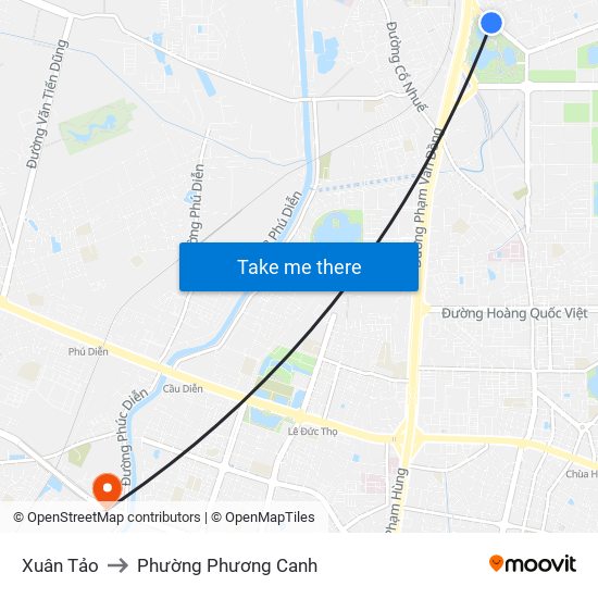 Xuân Tảo to Phường Phương Canh map