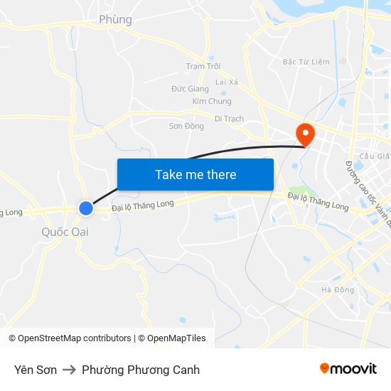 Yên Sơn to Phường Phương Canh map