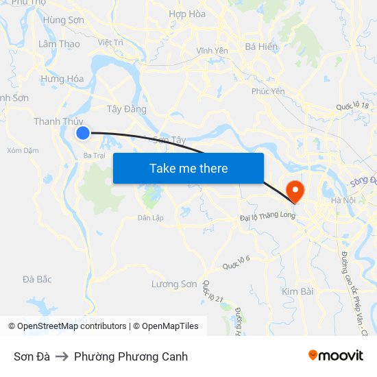 Sơn Đà to Phường Phương Canh map