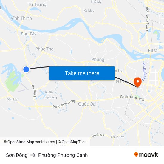 Sơn Đông to Phường Phương Canh map