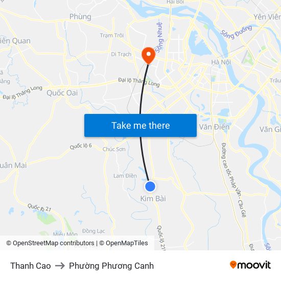 Thanh Cao to Phường Phương Canh map