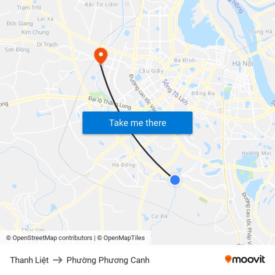 Thanh Liệt to Phường Phương Canh map