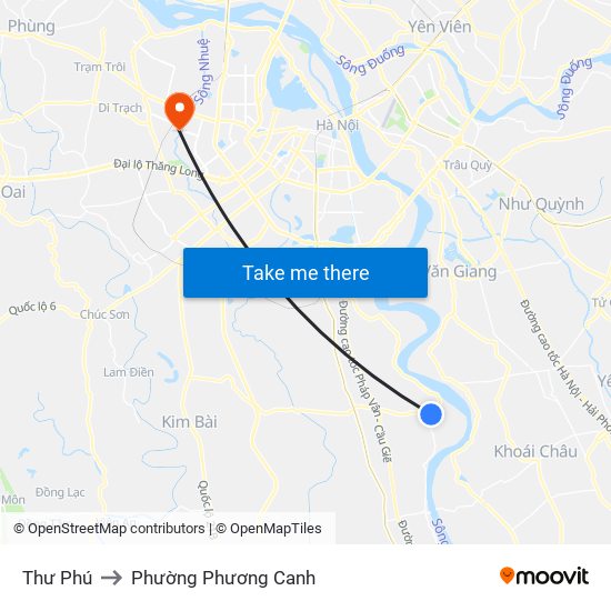 Thư Phú to Phường Phương Canh map