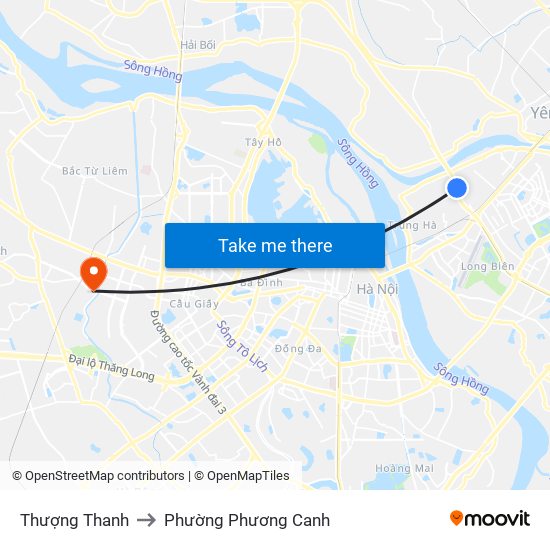 Thượng Thanh to Phường Phương Canh map