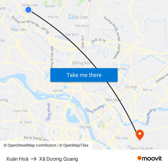 Xuân Hoà to Xã Dương Quang map