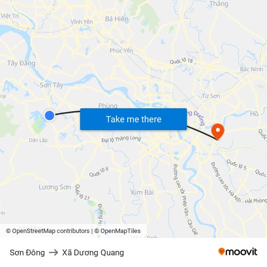 Sơn Đông to Xã Dương Quang map