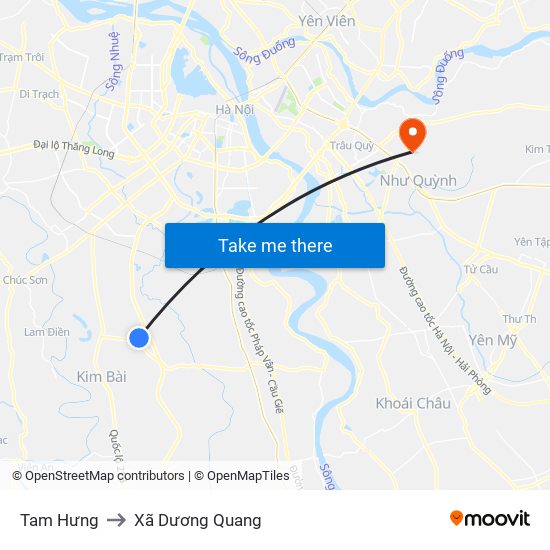 Tam Hưng to Xã Dương Quang map