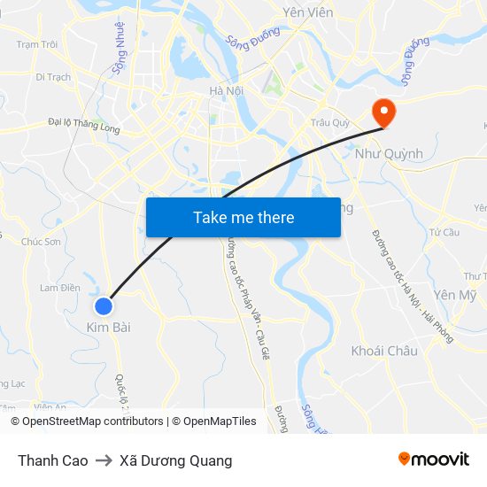 Thanh Cao to Xã Dương Quang map