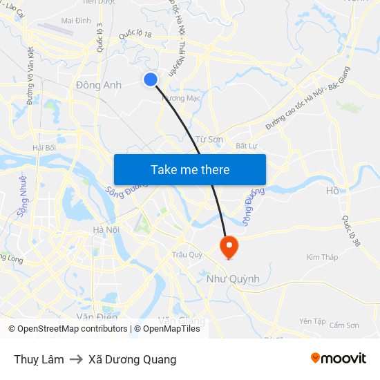 Thuỵ Lâm to Xã Dương Quang map