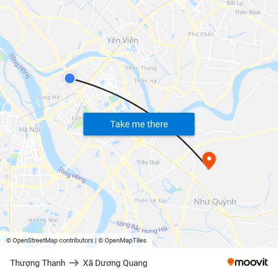Thượng Thanh to Xã Dương Quang map