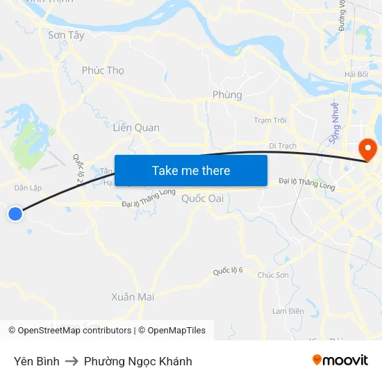 Yên Bình to Phường Ngọc Khánh map