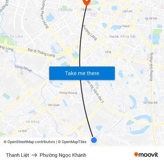 Thanh Liệt to Phường Ngọc Khánh map