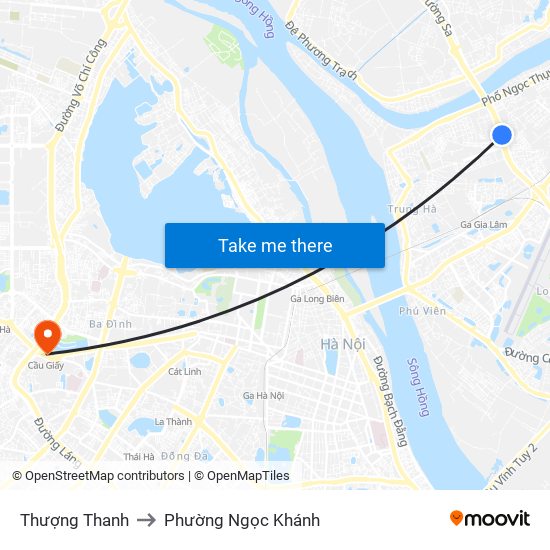 Thượng Thanh to Phường Ngọc Khánh map