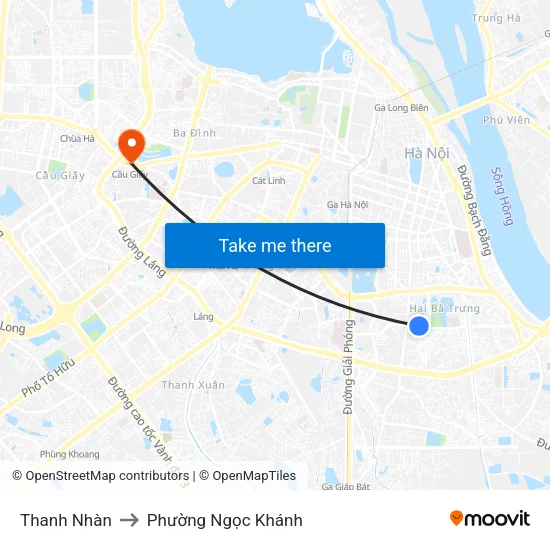 Thanh Nhàn to Phường Ngọc Khánh map