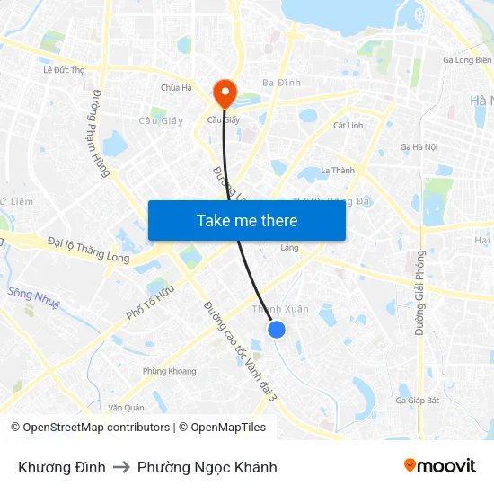 Khương Đình to Phường Ngọc Khánh map