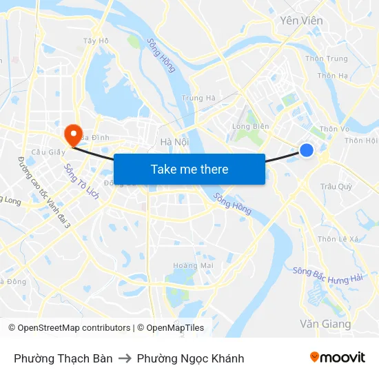 Phường Thạch Bàn to Phường Ngọc Khánh map