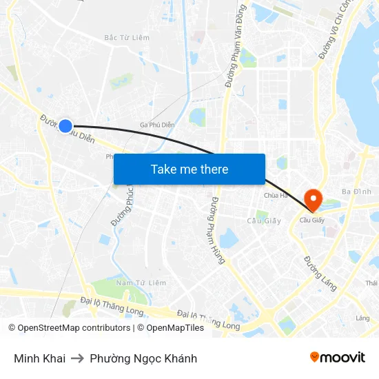 Minh Khai to Phường Ngọc Khánh map
